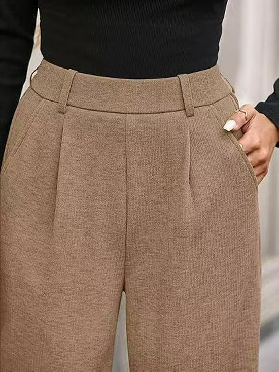 2025 Autumn/Winter European & American Ribbed High-Waisted Wide-Leg Women's Pants - Casual Commute Style