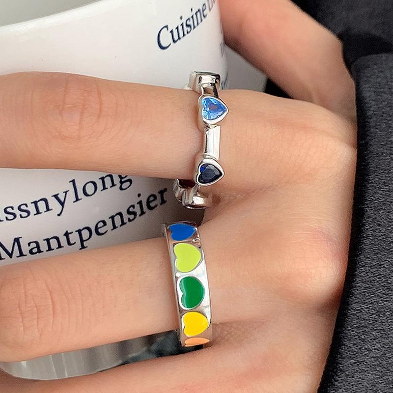 Original 925 Sterling Silver Colorful Heart Rings For Women Counple Wedding Engagement Silver Women's Diamond Ring Fine Jewelry