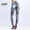 Fake Jeans Imitation Leggings Printed Super Elastic Women Faux Denim Pants High Waist Butt Lift Cropped Streetwear