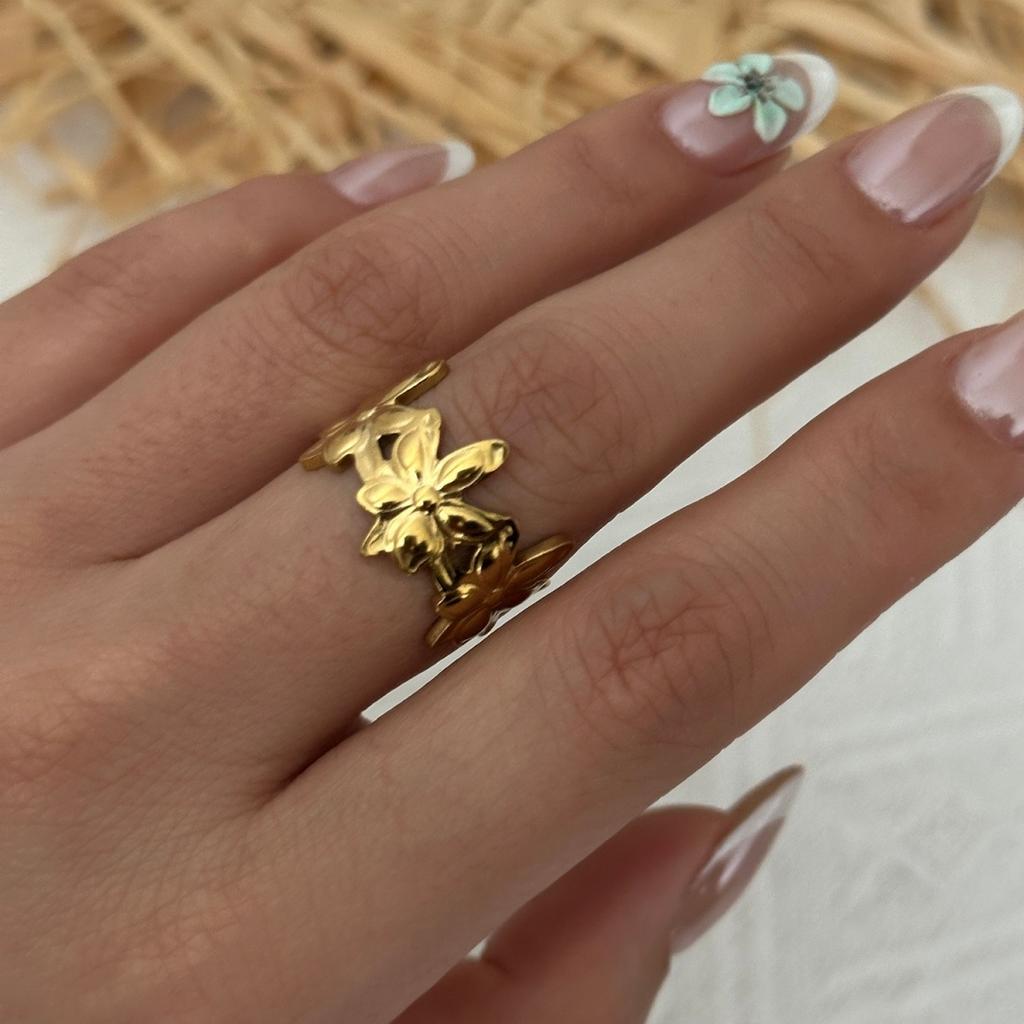 Vintage Stainless Steel Starfish Leaf Daisy Flower Wide Finger Rings For Women Men Punk Bone Honeycomb Irregular Ring Jewelry