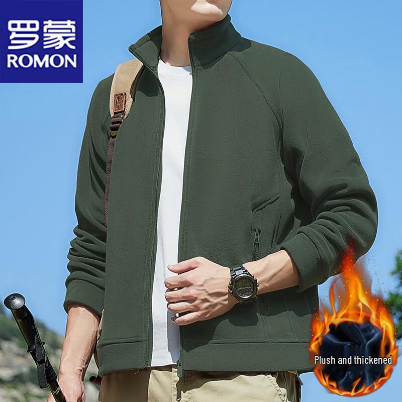 ROMON Men's Fleece-Lined Stand-Collar Casual Jacket