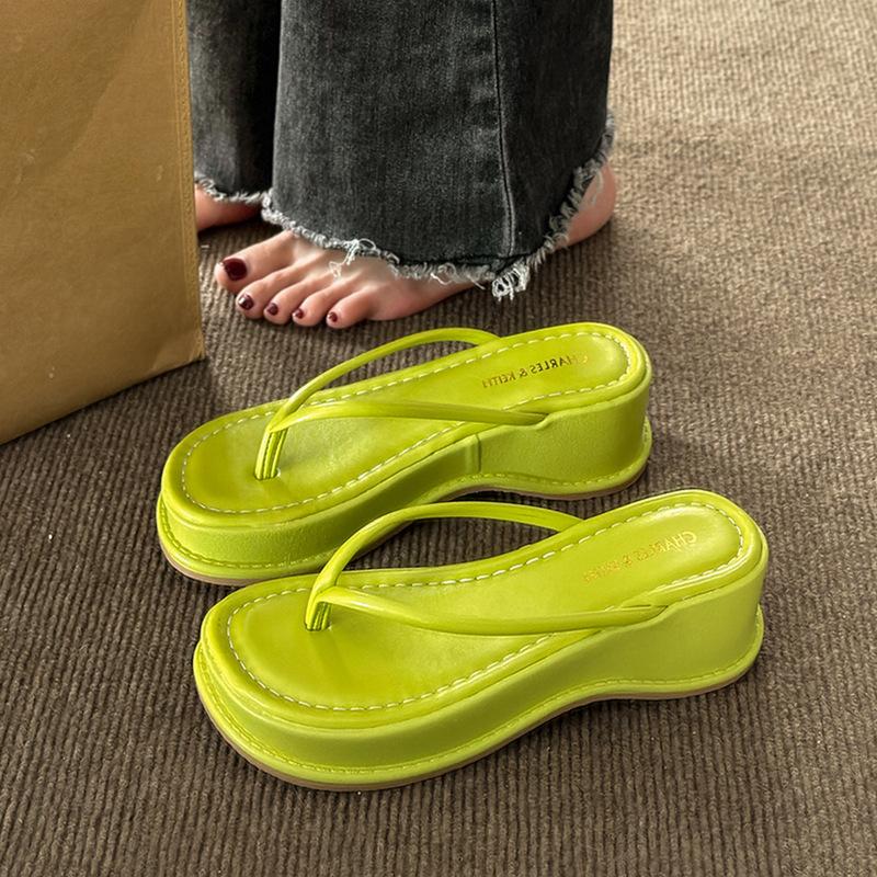 

Платформенные шлепанцы с увеличением роста женские высококлассные летние новые нишевые сандалии шлепанцы пляжная обувь 39 зелёный