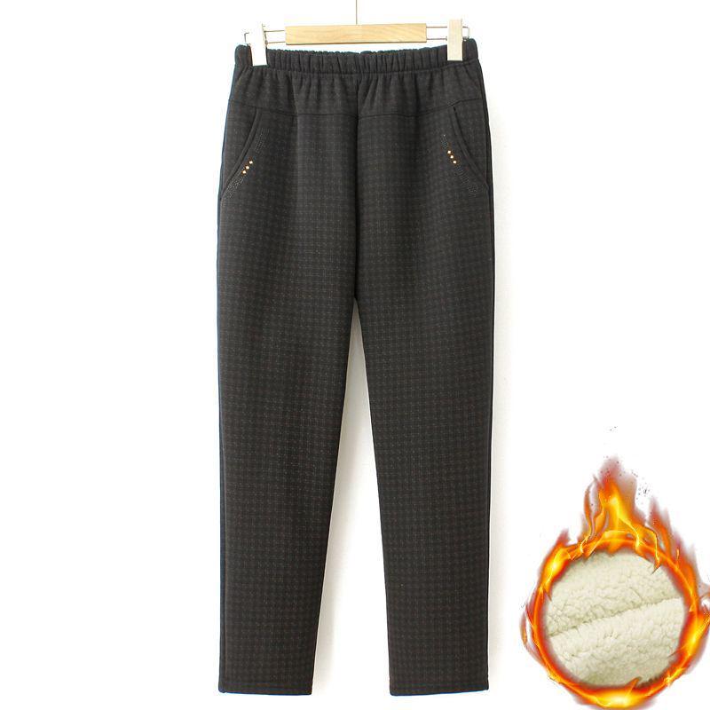 

Мамины брюки с высокой посадкой на флисовой подкладке - Теплые брюки прямого кроя для пожилых женщин, Идеально подходят для повседневной носки осенью и зимой 3XL