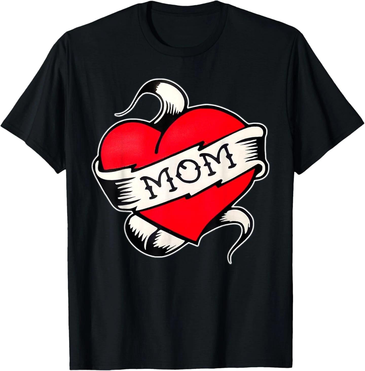 Mom Heart Traditional Old School Tattoo Flash T- Shirt 4XL
