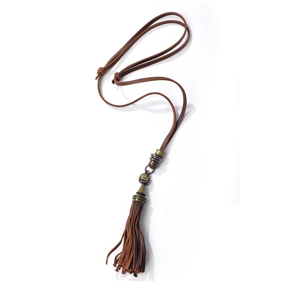 

Кожаный свитер с бахромой, цепочка, ретро-бронзовый кулон-слон коричневый