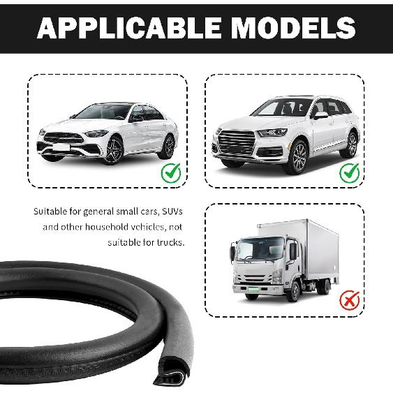 2.62Ft Car Door Weather Stripping, 2PCS Thickened Rubber Edge Trim With U-Shaped Metal Clips For Noise Reduction, Push-In Car Door Seal Strip, Black