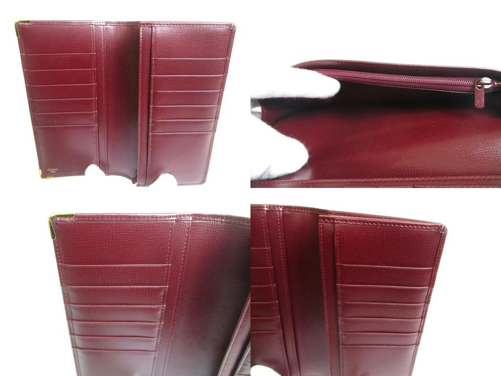 Authentische Cartier Must de Cartier Bordeaux Leder Bifold Lange Geldbörse #a590 Überholt