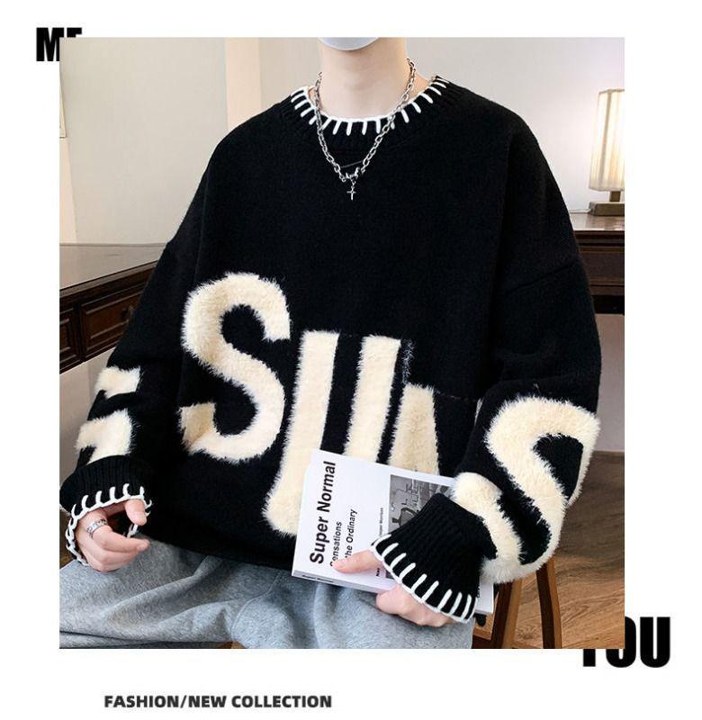 Men's Imitation Mink Sweater - Long Sleeve Knit for Teens