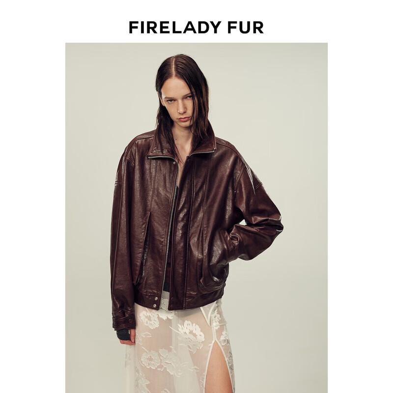 

Fu Zhi En Flying Notes Retro Waxed Oversized Leather Jacket S