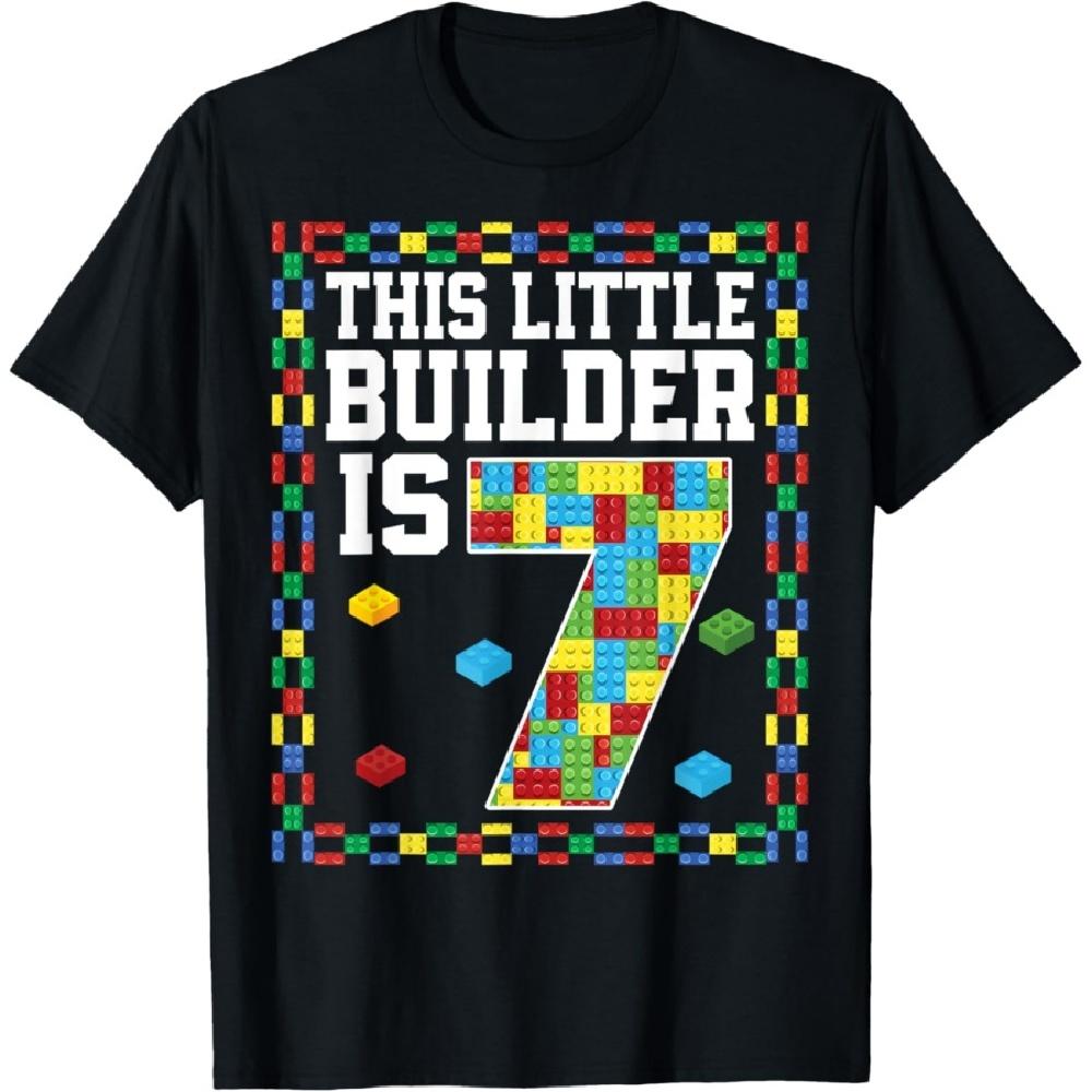 

7th Birthday Party This Little Builder Is 7 Building Blocks T-Shirt XXXXXL
