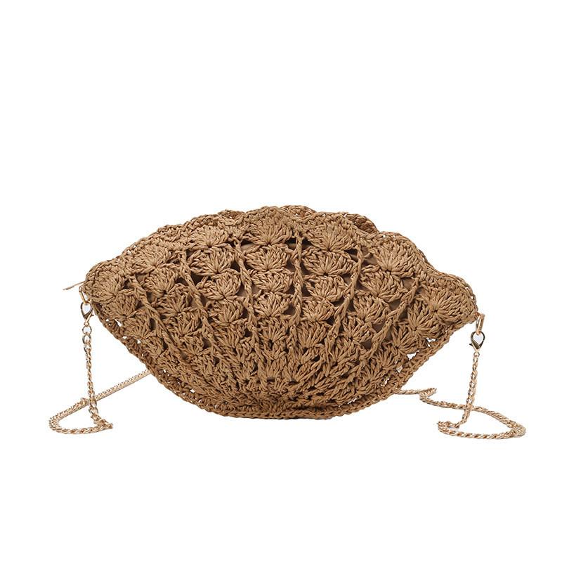 Simple Solid Color Shell Shaped Women Casual Woven Chain Bag For Daily Casual Wear