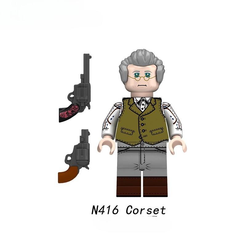 N409-416 Cowboy Small-grained Figure Toy, Dual-colored Weapons, Educational Building Blocks for Children