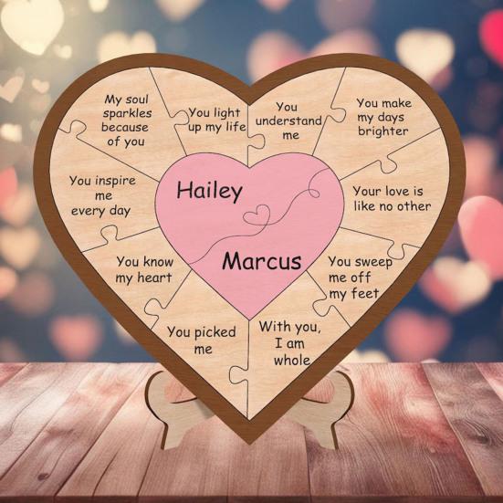Powody, dla których Cię kocham Spersonalizowane Puzzle w kształcie serca Indywidualne prezenty walentynkowe Drewniana tabliczka w kształcie serca z romantycznymi wiadomościami dla niej lub dla niego
