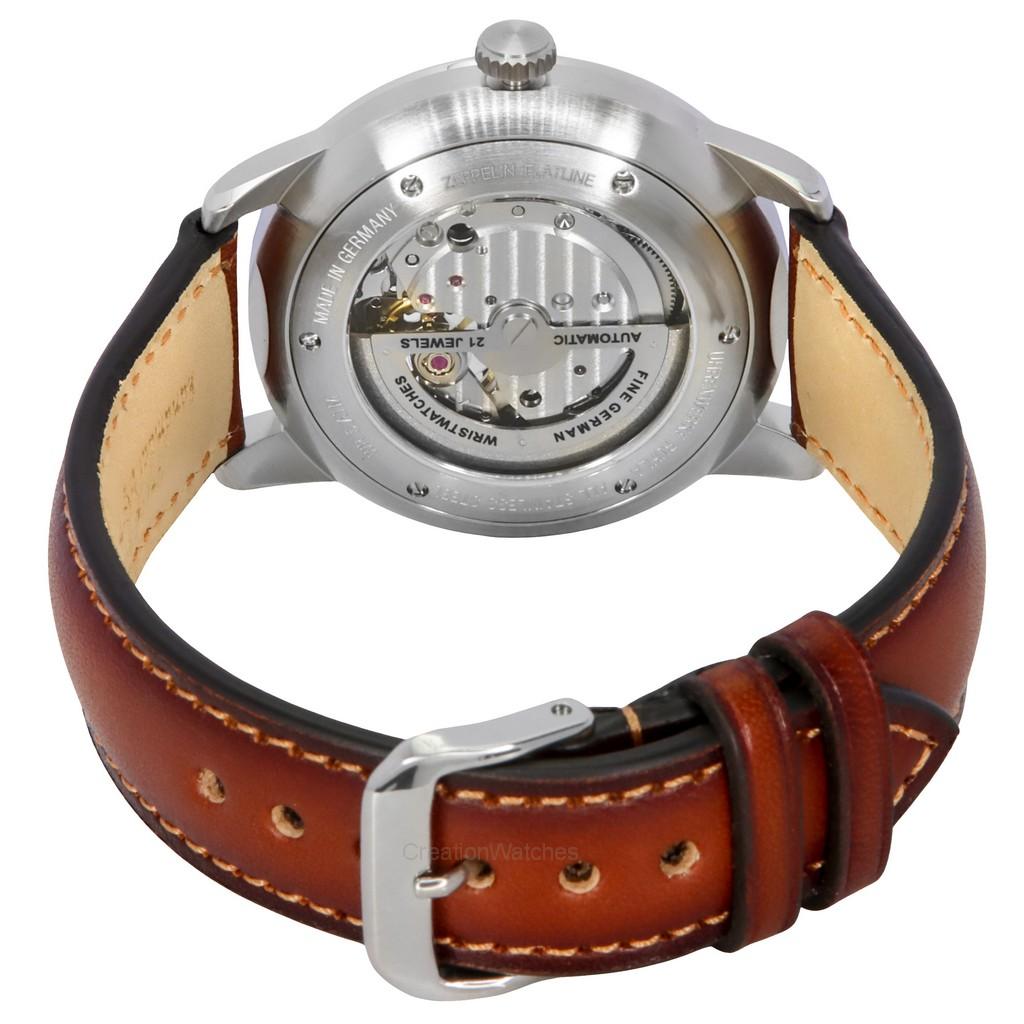 ZEPPELIN Flatline Leather Strap Green Open Heart Dial Automatic 83644 Men's Watch