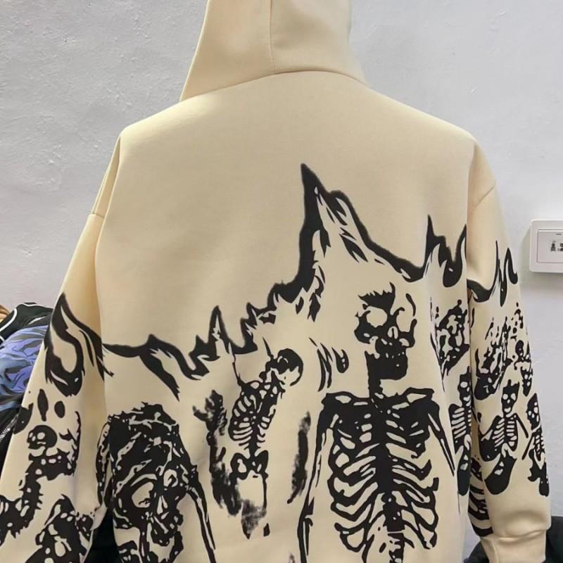 Y2K Gothic Hooded Zip-Up Sweatshirt With Skull Print Loose Fit Streetwear Long Sleeve Pullover Women