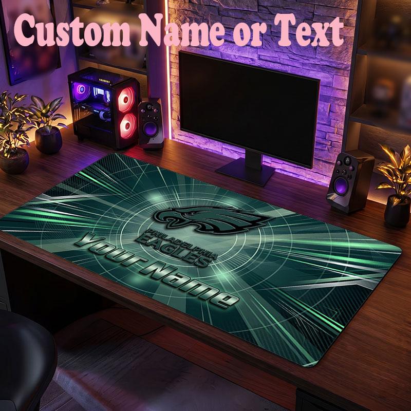 Philadelphia Eagles Benutzerdefinierter Name Text Mauspads, Große Schreibtisch-Mausmatte Personalisierte Home-Office-Geschenk