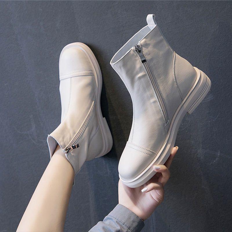 Casual versatile Martin boots women's new flat-bottomed velvet single boots low-top zipper British style short boots in autumn and winter 2025