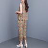 Plus Size Elegant 2 Piece Sets Women Summer Clothes Vintage Loose Print Pants Sets