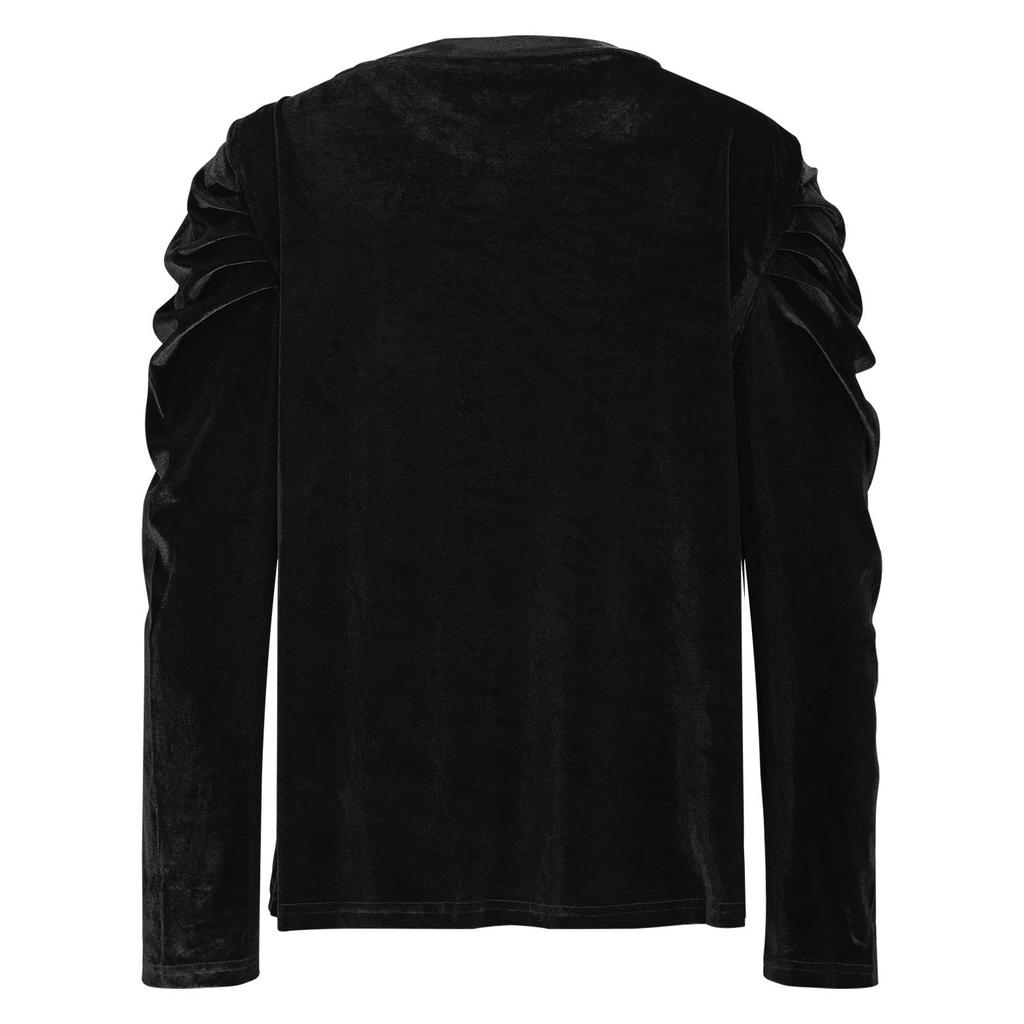 Women's Velvet Puff Long Sleeve Round Neck Pullover Color Casual Top