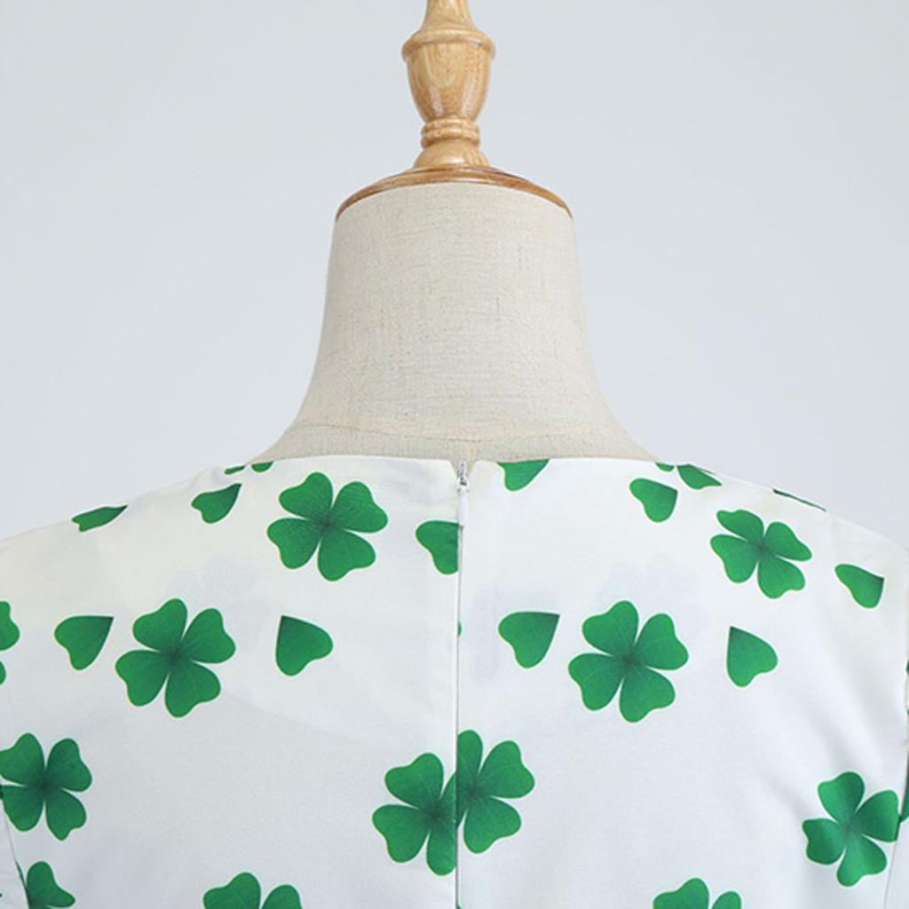 St. Patrick's Day Women's  Evening Print Party Prom Swing Bow Dress