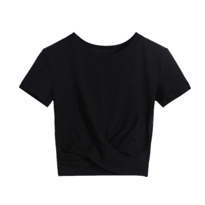 Evropský Slim Fit Dámský Letní Crop Top - Krátký Rukáv, Kulatý Výstřih
