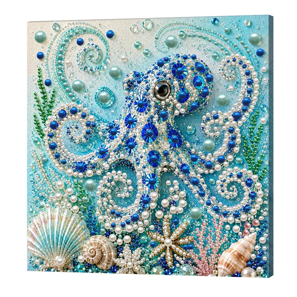 Ocean Theme DIY Pearl Diamond Painting Art Kit, Turtle Jellyfish Marine Animal Pearl Beads Art Craft Set, for Adults & Beginners