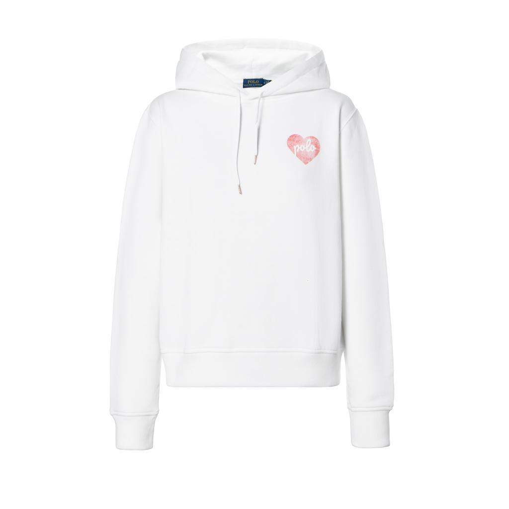 Polo Ralph Lauren Solid Color Heart Pattern Drawstring Hooded Loose Long Sleeve Sweatshirt Women Sweatshirt White WMPOKNINFB20187-100