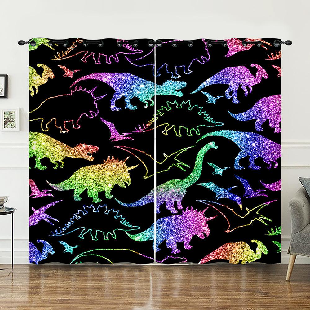 Curtain Tyrannosaurus Rex Skeleton Dinosaur Sunshade Digital Printing Blackout Curtain Punching