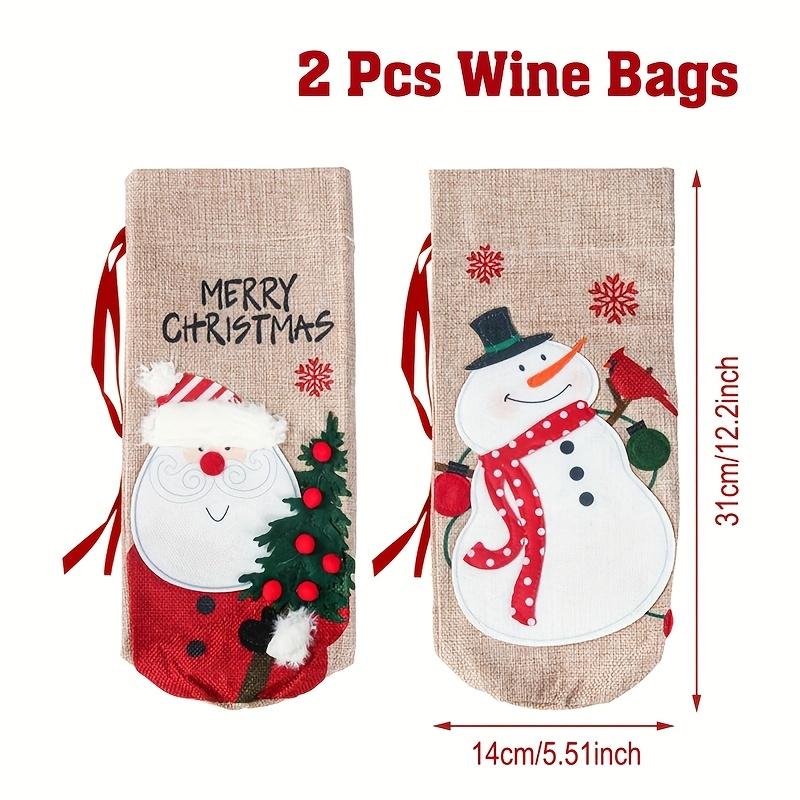 1/2pcs Elegant Christmas Wine Bottle Bags with Snowman & Santa Claus Design  Durable Reusable Wine Bottle Covers for Xmas