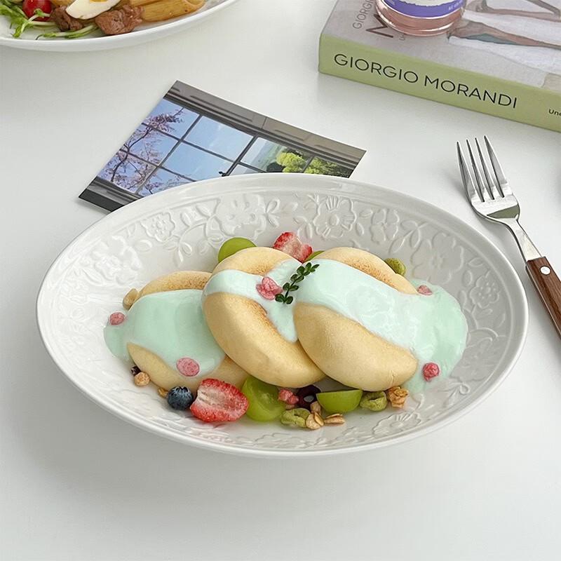 

Embossed Retro Oval Ceramic Deep Dinner Plate