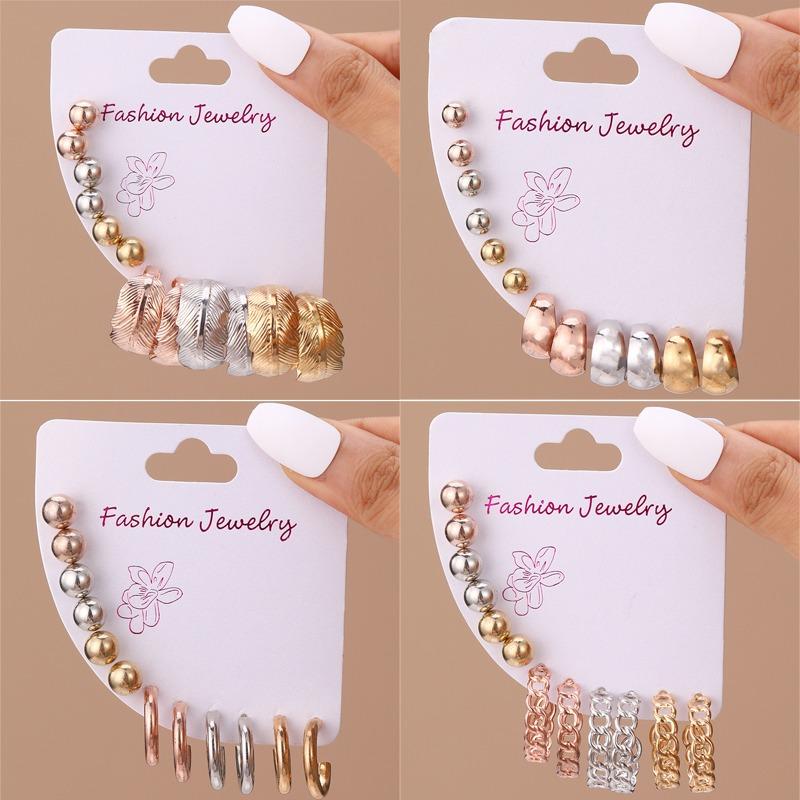 

6 шт./компл. шикарные геометрические серьги-кольца для пирсинга, набор серег для женщин, цвета: золотистый, серебряный, серьги-гвоздики из сплава, эффектные модные украшения