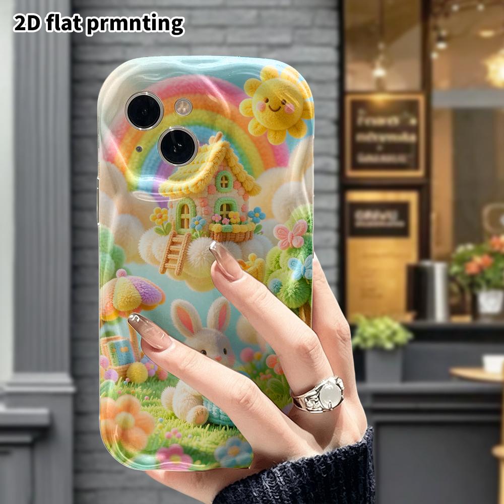 Phone Case: 2D Flat, Suitable for iPhone 18, 17, 16, 15, 14, 13, 12Pro Protective Case, Cloud Little Rabbit, Perfect Holiday Gift for Christmas and Ha