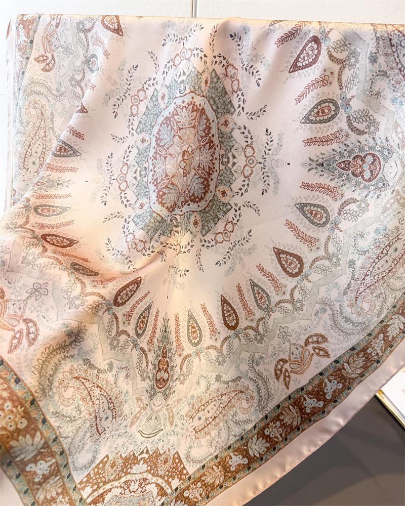Vintage Paisley Print Shawl Square Scarf for Women Satin Fashion Wraps Neckerchief Female Hair Bands Ribbon Headband Bandana