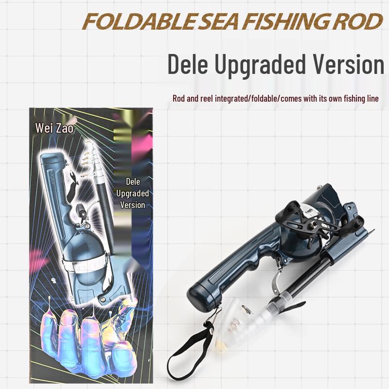 "Diaodele Folding Fishing Rod with Double Rocker, Line Casting, Upgraded Portable Sea Rod for Fish Lure Wheel Integration"