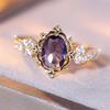 Trendy Purple Crystal Oval Stone Flower Rings For Women Vintage Gold Color Bridal Wedding Band Bithstone  Engagement Gift