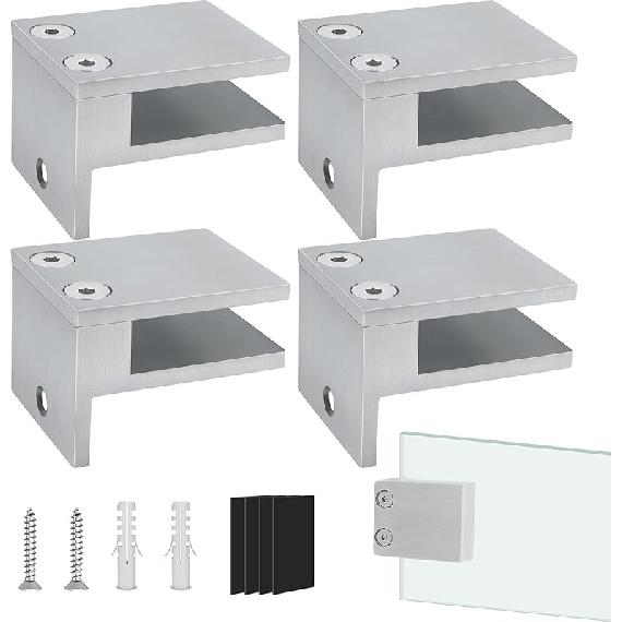 LukLoy Railing Glass to Glass Clamp, Stainless Steel 304 Bracket for Glass Balustrade Railing Pool Fence (4 Pieces 180°)