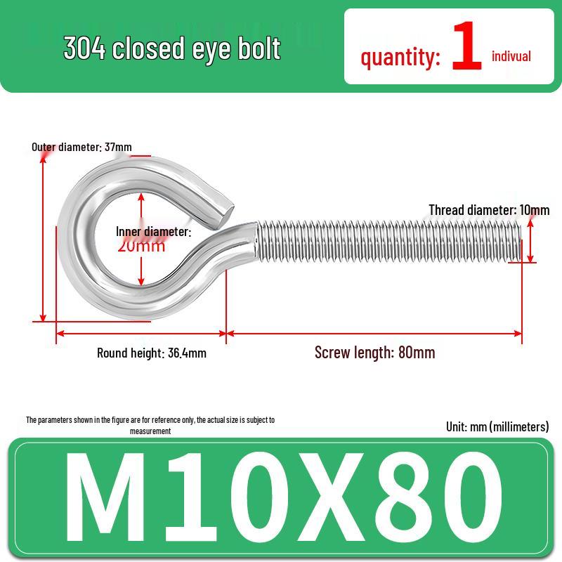 304 Stainless Steel Eyebolt with Ring Hook – Machine Thread Closed Eye Bolt (M4 M5 M6 M8)