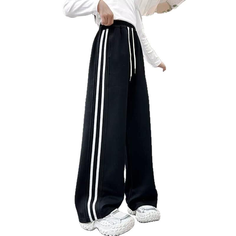 2025 Mädchen Fleece-Sweathose: Hochwertige Herbst/Winter Freizeit-Sporthose mit weitem geradem Bein für mittlere und große Kinder, modisch und verdickt.