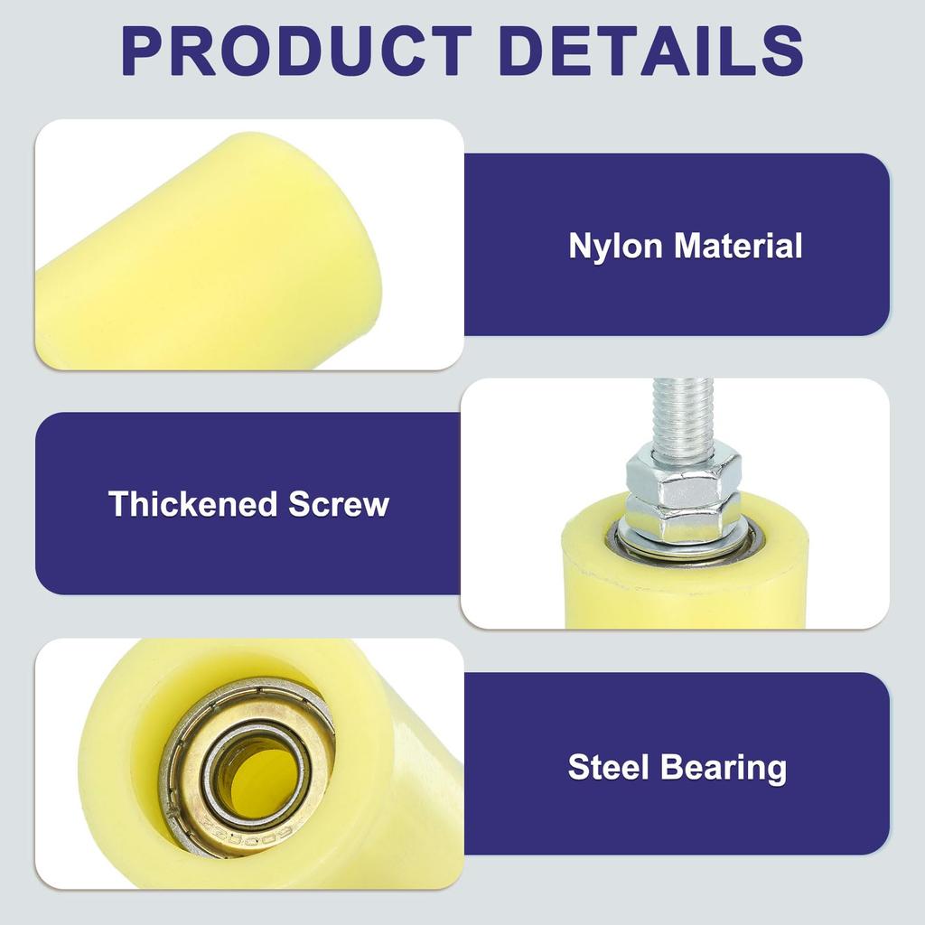 Uxcell 8pcs 2.3" Nylon Roller Gate Support Assembly for Sliding and Rolling Gates, Universal Door Pulley Wheels, Yellow