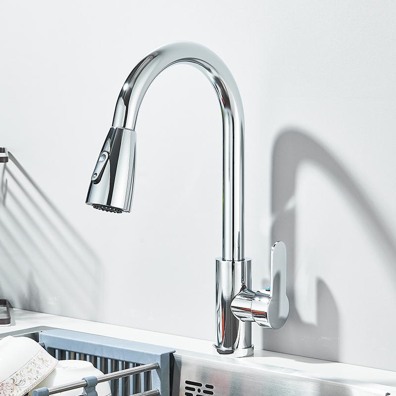 Brushed Nickel Kitchen Faucet Flexible Pull Out Nozzle Kitchen Sink Mixer Tap Stream Sprayer Head Deck Black Hot Cold Water Taps