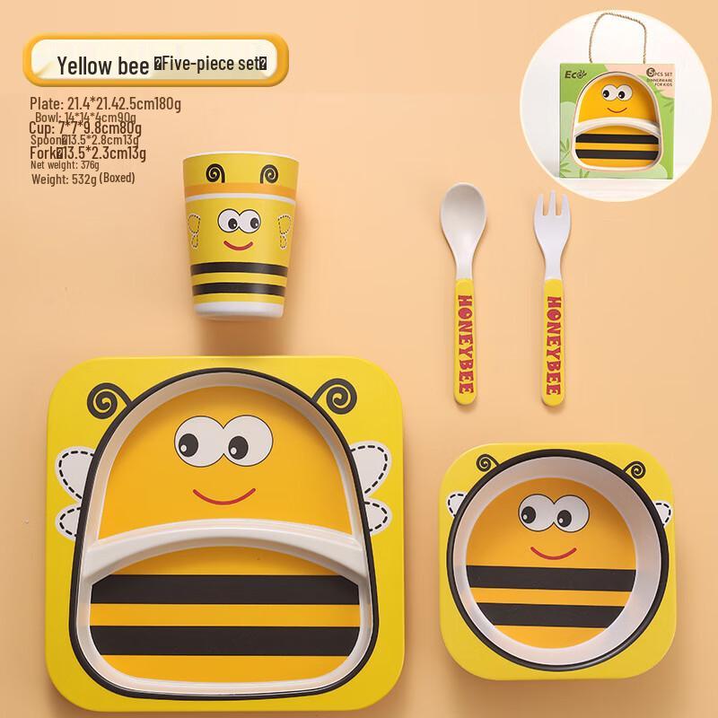 Bamboo Fiber Kids Cartoon Divided Meal Set