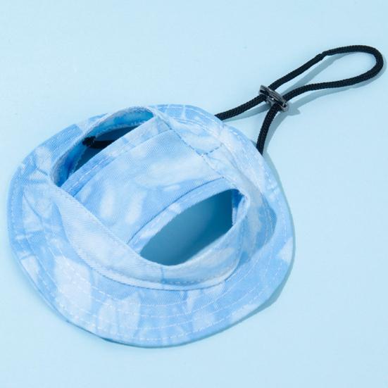 Tie-dye Dog Bucket Hats with Ear Holes Adjustable Round Brim Outdoor Sun Protection Cap for Small Medium Dogs And Cats