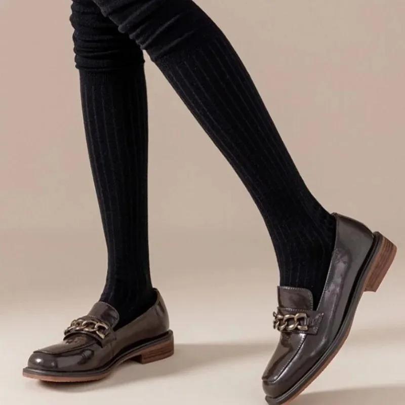 Women's Knee-High Socks - High Elasticity Thin Long Stacked Solid Color Polyester Stockings, All-Season Machine Washable