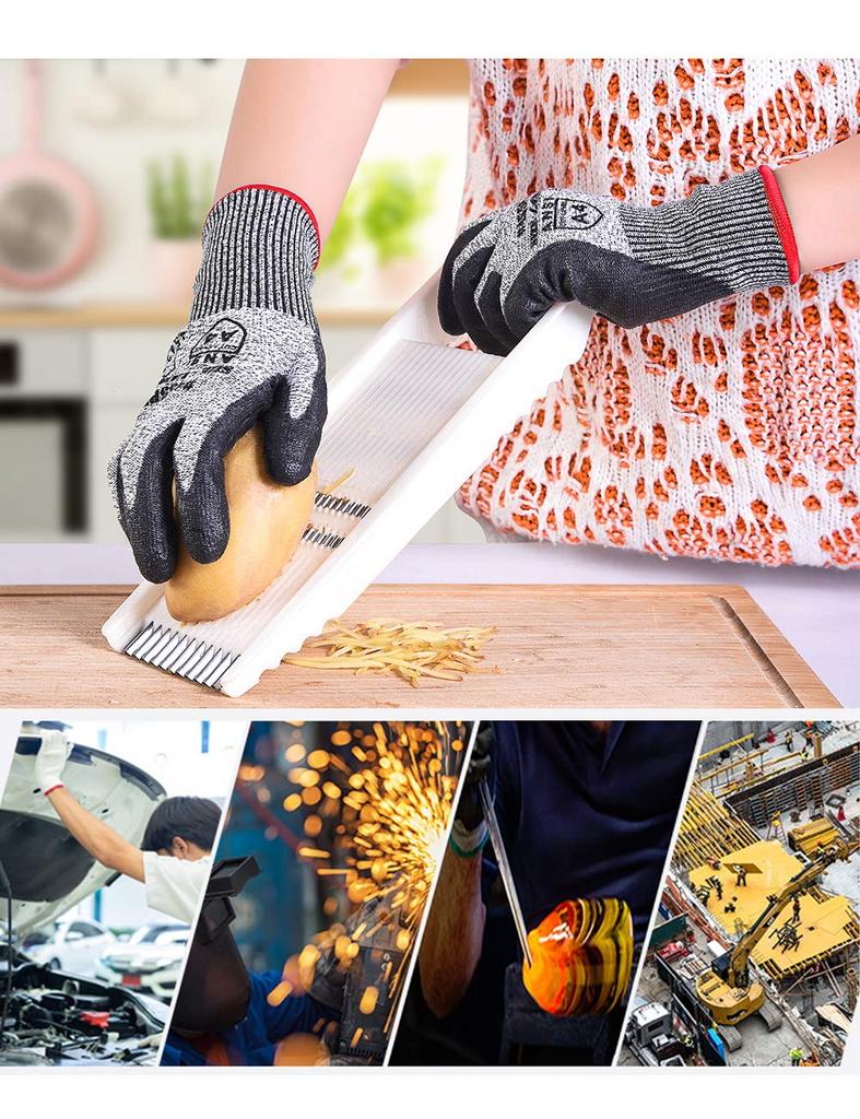 DONFRI 3 Paar Arbeit Level 5 Schnitt für und DIY Schnittfeste Handschuhe, Rutschfest, Schnittfest, PU-beschichtet, Widerstand, Langlebig, Kochen, Handwerk,