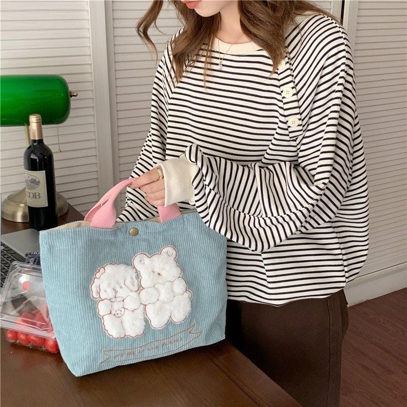 Fresh Sweet Style Embroidered Canvas Tote Bag Soft Lightweight Handheld Design
