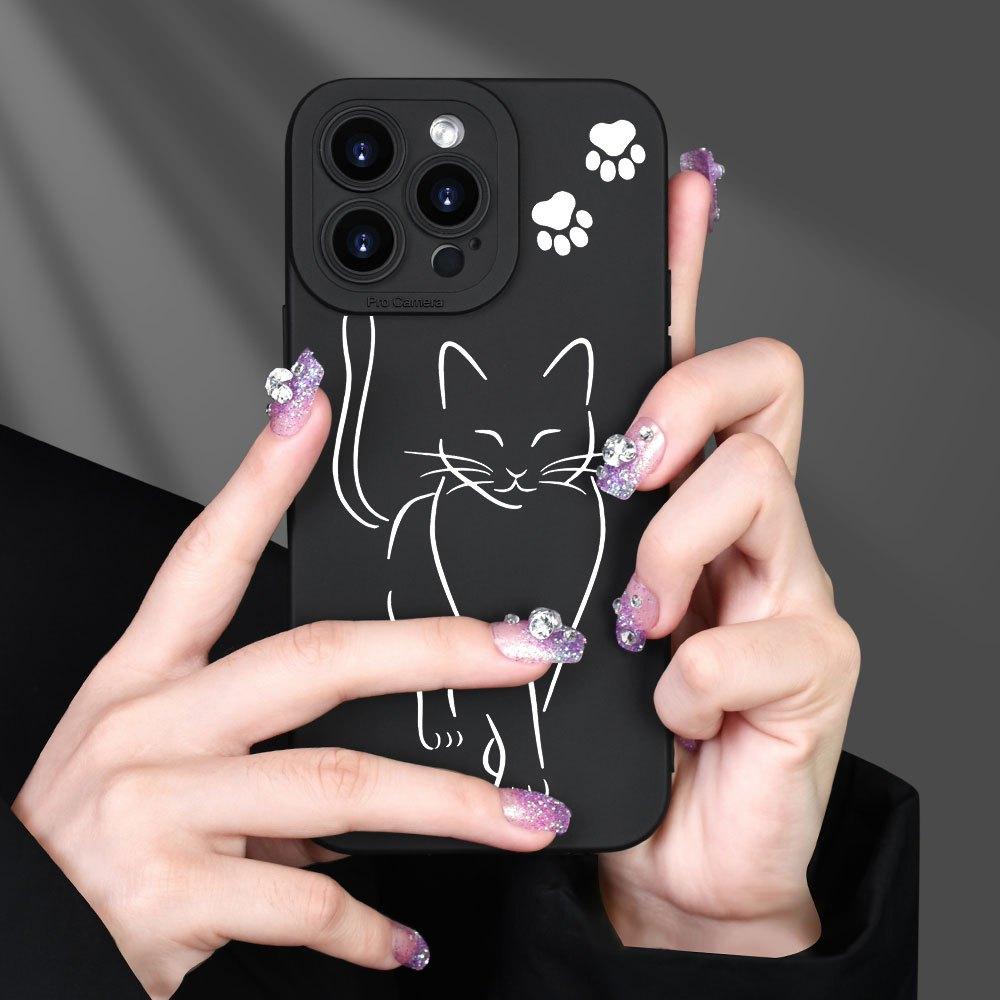 Fashionable black cat pattern phone case suitable for iPhone 17 16 15 14 13 12 11 Pro/Max/Plus anti drop and shockproof