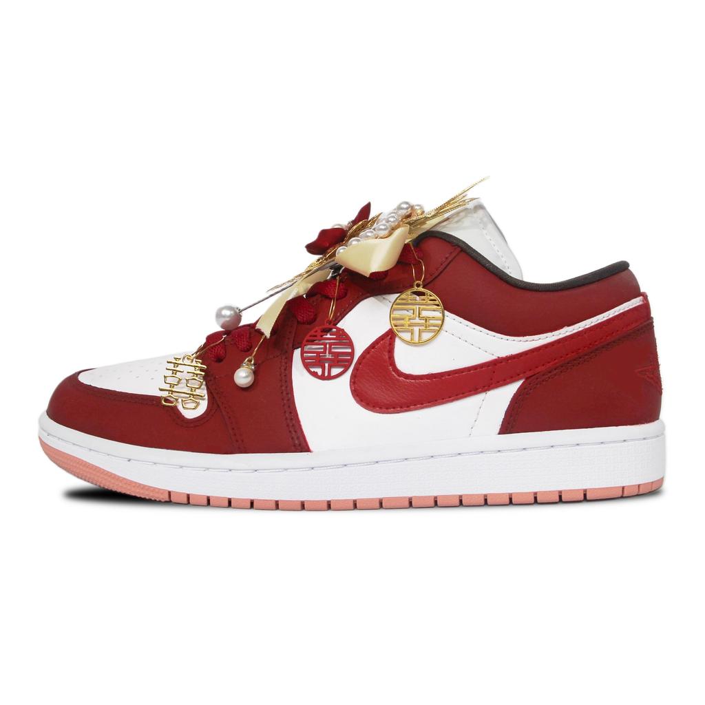 Jordan Air Jordan 1 Golden Jade Perfect Match Abrasion Resistant Low top Vintage Basketball Shoes Unisex Brick Red DC0774-182(Team1137-)