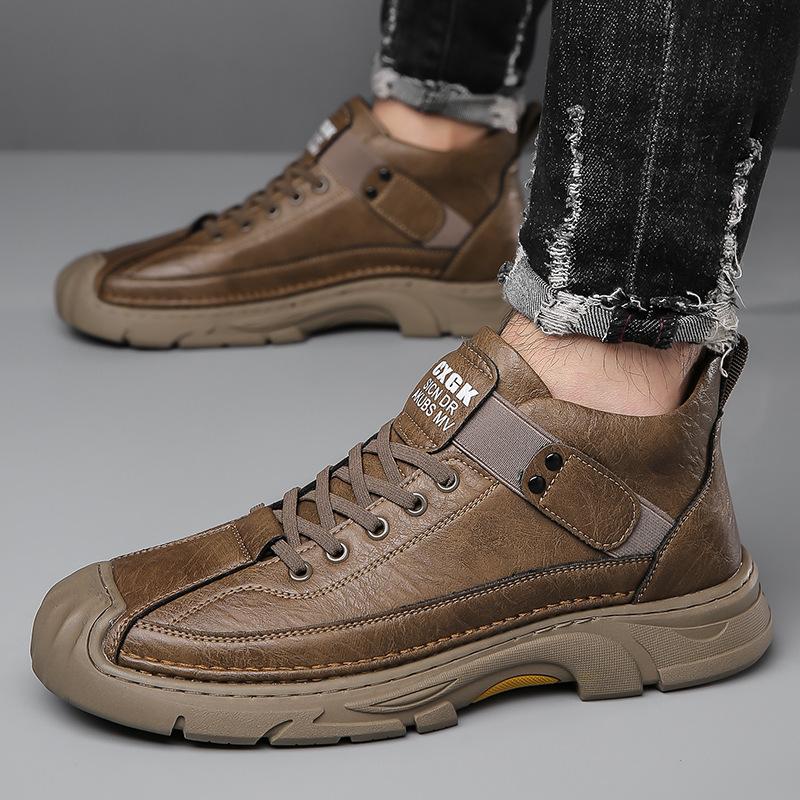 Fashionable Men's Shoes 2024 Autumn Outdoor Casual High-top Leather Shoes Men's Velvet Thickened Warm Cotton Shoes Snow Boots