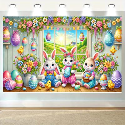 1pc Easter Bunny Happy Banner, Versatile Holiday Party Decoration, Suitable for Families and Gardens