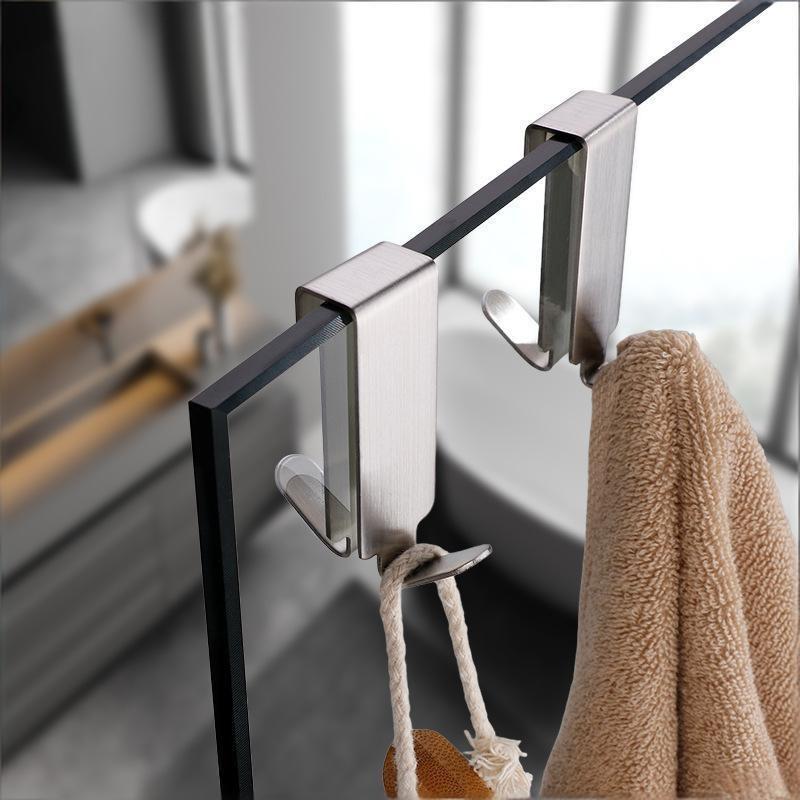 Stainless Steel Double Side Hooksbathroom Shower Door Hook Over Glass Door Shower Towel Rack For Glass Wall Or Glass Door